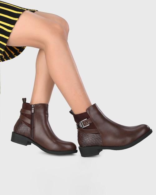 Ankle-Length Boots with Buckle Closure
