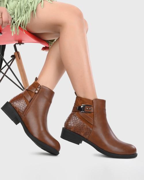 Ankle-Length Boots with Buckle Closure