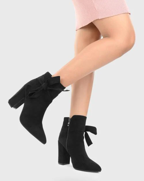 Ponted-Toe Ankle-Length Boots with Bow