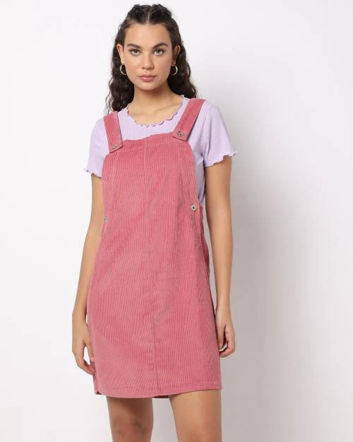 Women Ribbed Pinafore Dungaree Dress