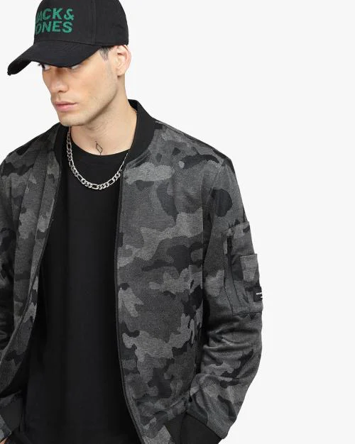 Camouflage Zip-Front Bomber Jacket