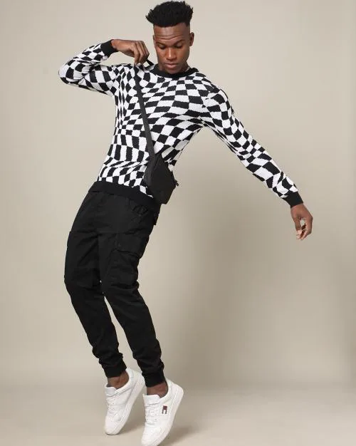 Checked Crew-Neck Pullover