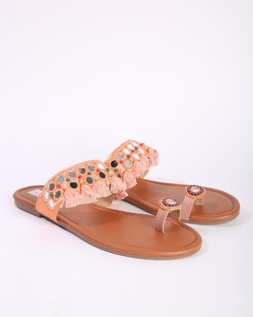 Handcrafted Embellished Toe-Ring Flat Chappals