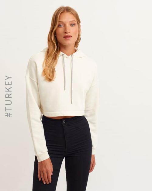 Crop Hoodie with Ribbed Hems