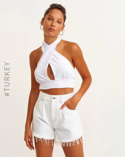 Halter-Neck Crop Top with Cutout