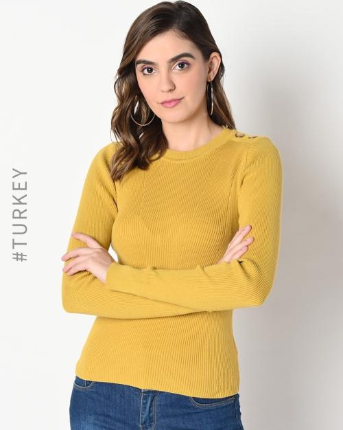 Ribbed Round-Neck Pullover