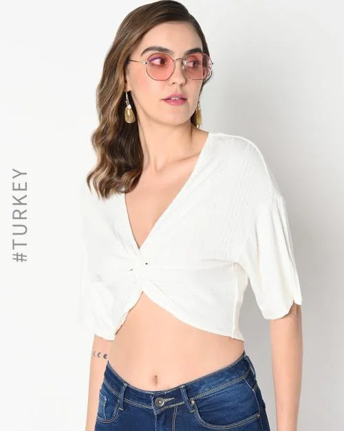 Striped Fitted Twist-Front Crop Top