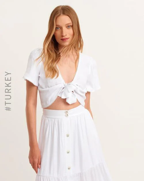 Knot-Front Top with Lace Trim