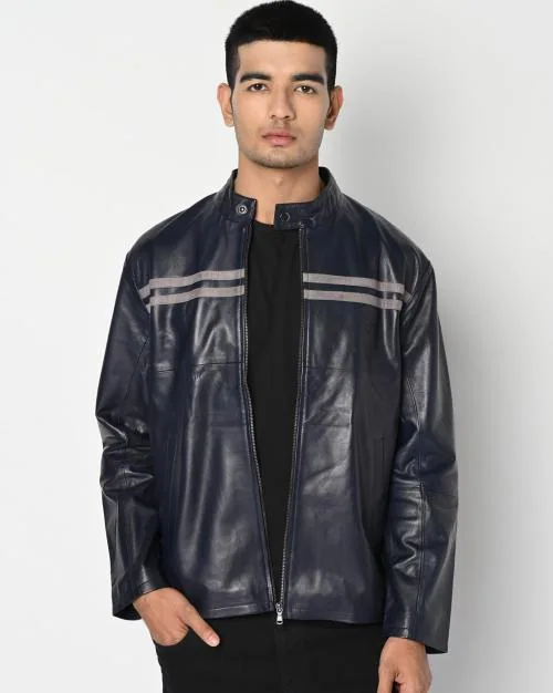 Genuine Leather Zip-Front Biker Jacket