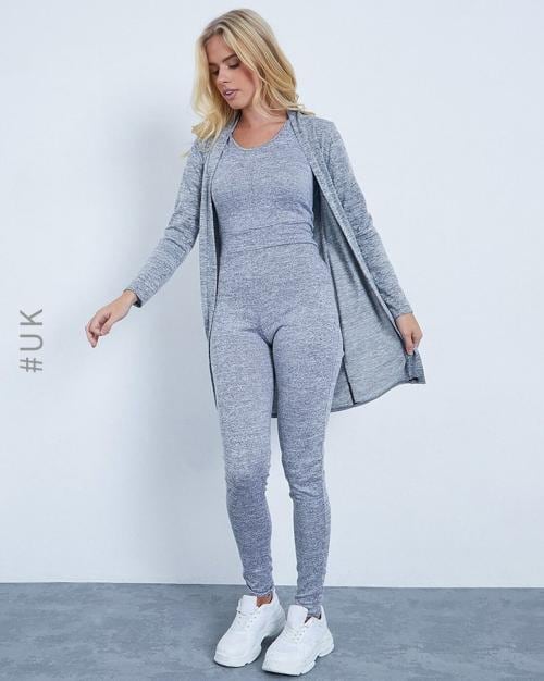 Heathered Front-Open Longline Cardigan