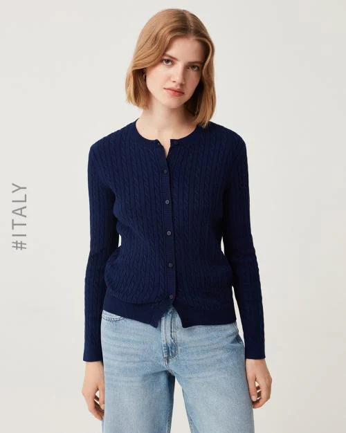 Cable-Knit Button-Down Cardigan