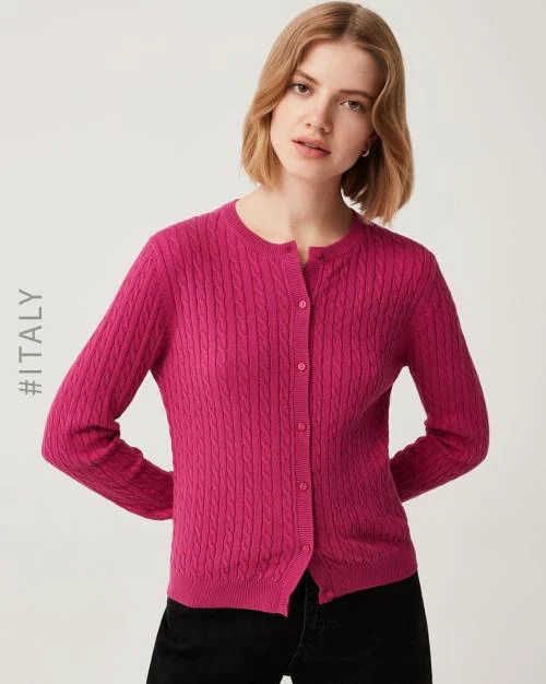 Cable-Knit Button-Down Cardigan