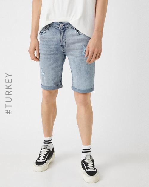 Heavily Washed Slim Fit Denim Shorts