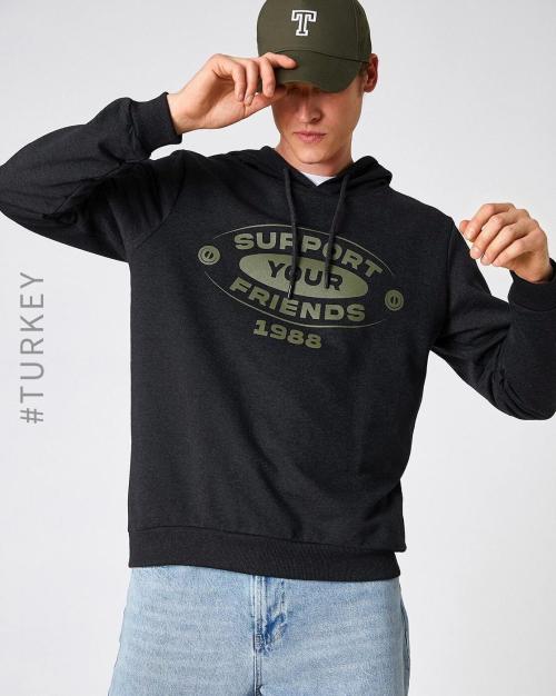 Buy Typographic Print Hoodie with Cuffed Sleeves Online at Best Prices