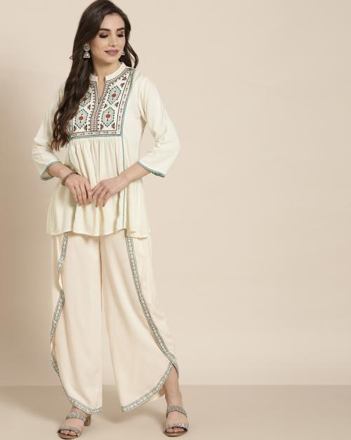 Embroidered Peplum Top & Dhoti Pants Set