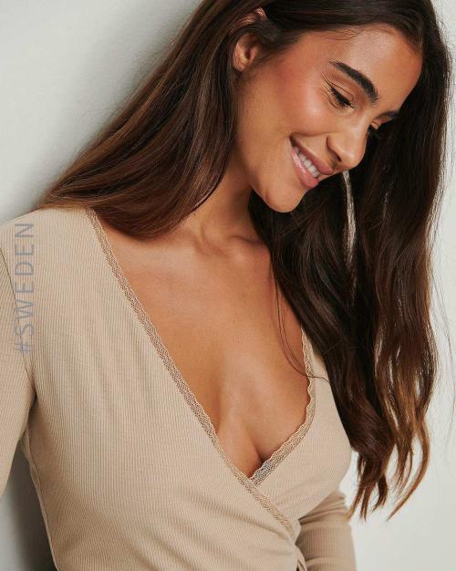 Ribbed Wrap Top with Tie-Ups