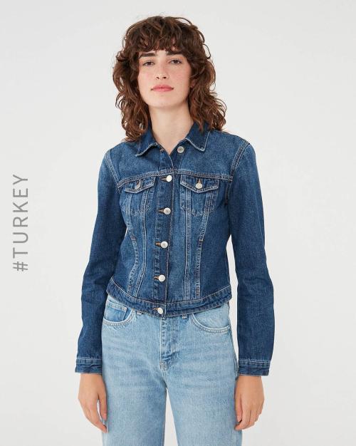 Slim Fit Denim Jacket with Flap Pockets