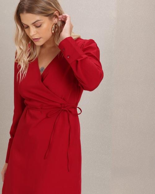 Wrap Dress with Waist Tie-Up