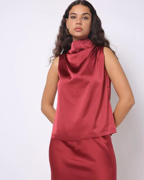High-Neck Satin Top