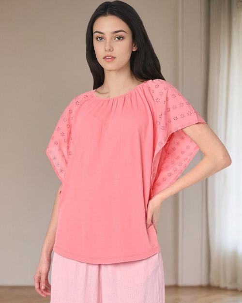 Pure Cotton Embroidered Round-Neck Top