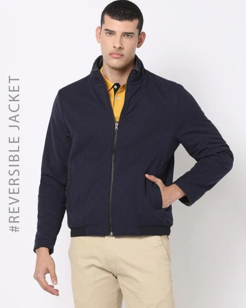 Striped Reversible Jacket with Slip Pockets