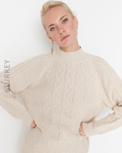 Cable-Knit High-Neck Pullover
