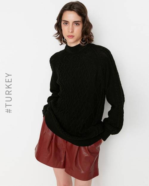 Cable-Knit High-Neck Pullover