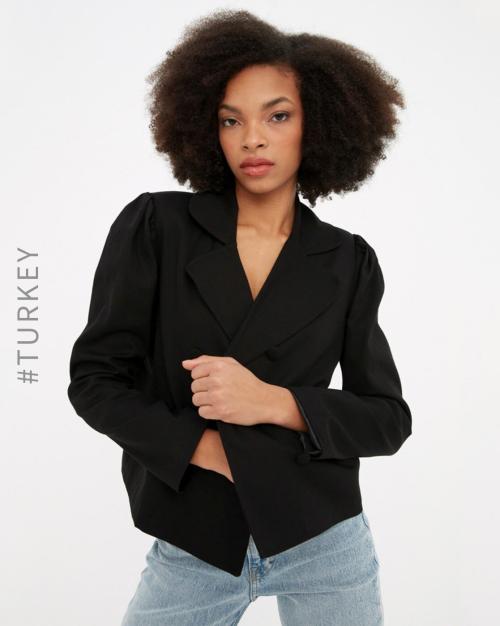 Double-Breasted Blazer with Puff Sleeves