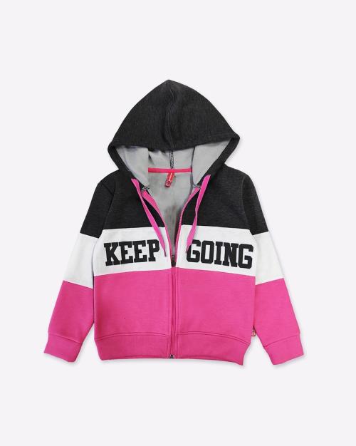 Girls Colourblock Regular Fit Zip-Front Hoodie