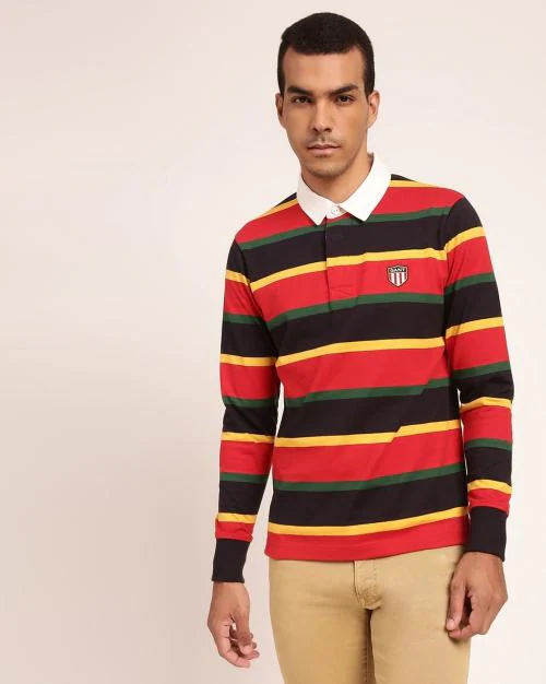 Regular Fit Striped Cotton Polo T-Shirt