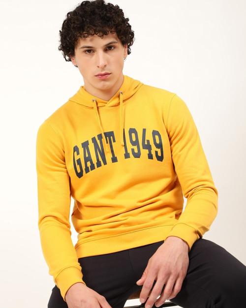 Brand Print Hoodie with Ribbed Hem