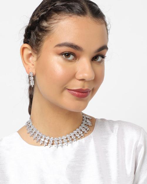 Buy American DiamondStudded Necklace & Earrings Set TRSS21570