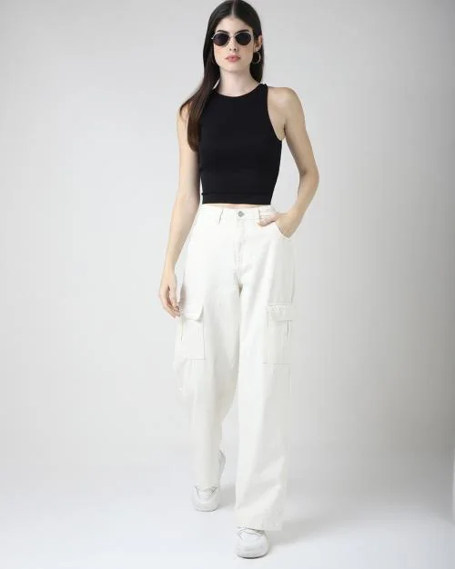 Wide Leg Jeans with Cargo Patch Pocket