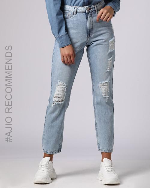 Ripped High Rise Boyfriend Jeans