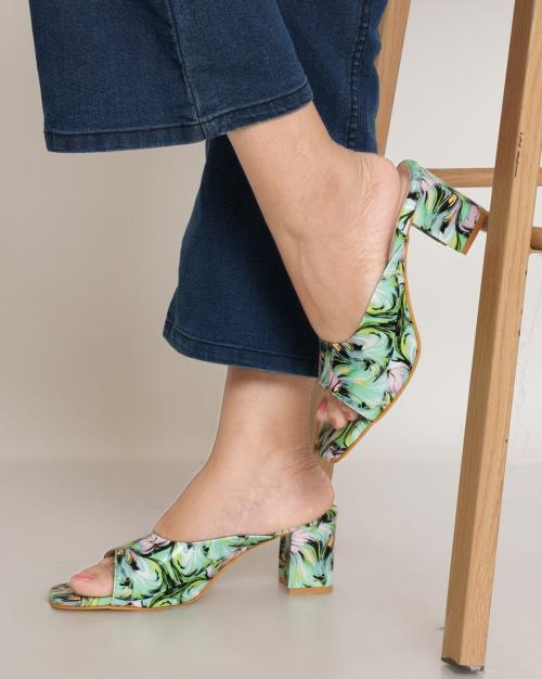Printed Square-Toe Block Heels