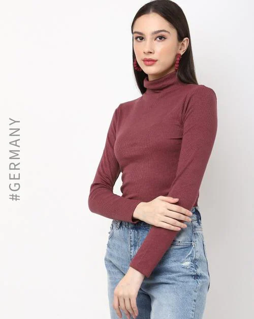 Ribbed High-Neck Top