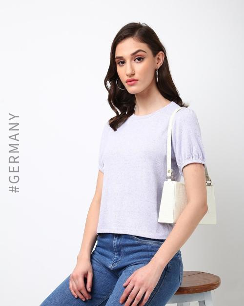 Round-Neck T-Shirt with Puffed Sleeves