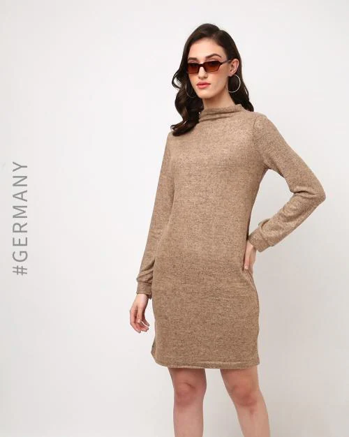 Heathered High-Neck Shift Dress
