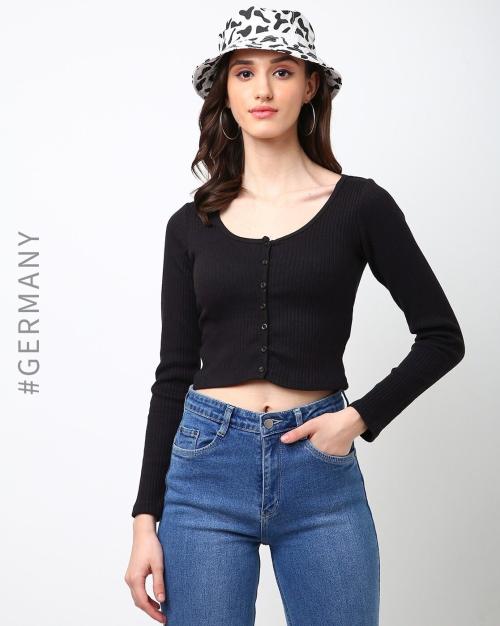 Ribbed Scoop-Neck Crop Top