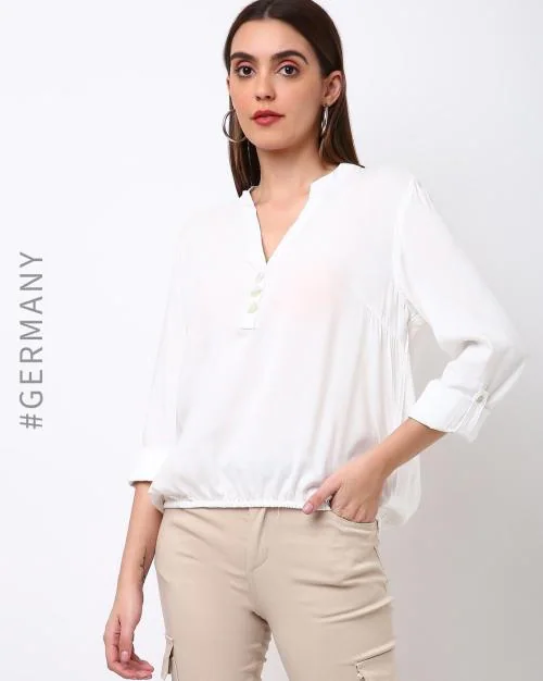 Notched-Neckline Top with Elasticated Hem