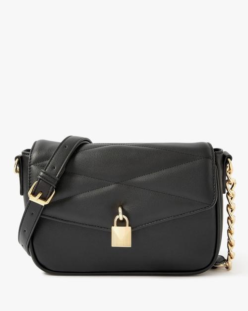 Quilted Sling Bag with Lock Accent