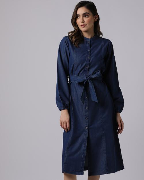 Denim Shirt Dress with Belt