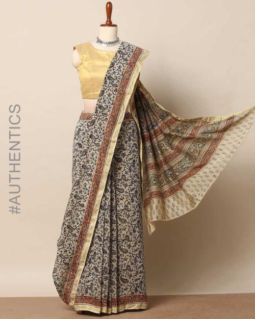 Handblock Print Kalamkari Pure Chanderi Saree