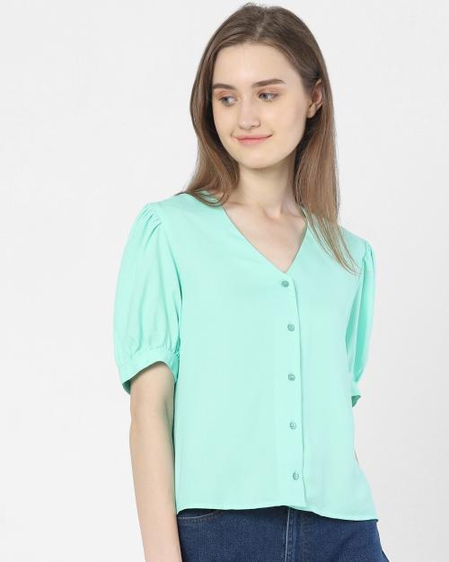 Button-Down V-Neck Top