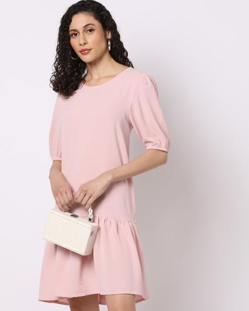 Drop Waist Dress With Puff Sleeves