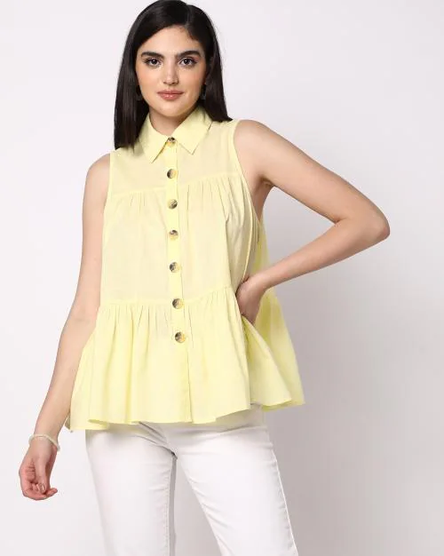Sleeveless Button-Down Tiered Top