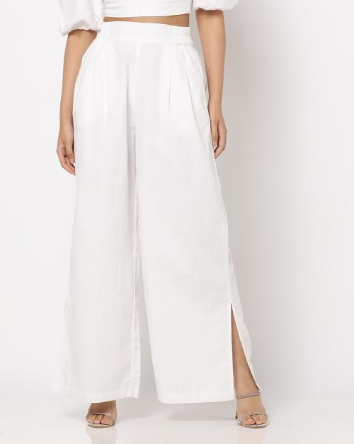Pleated Palazzo Pants with Side Slits