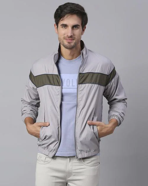 Striped Zip-Front Bomber Jacket