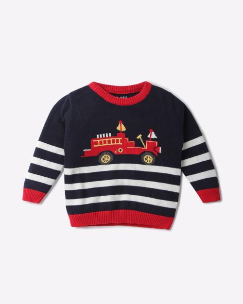 Graphic-Knit Round-Neck Sweater