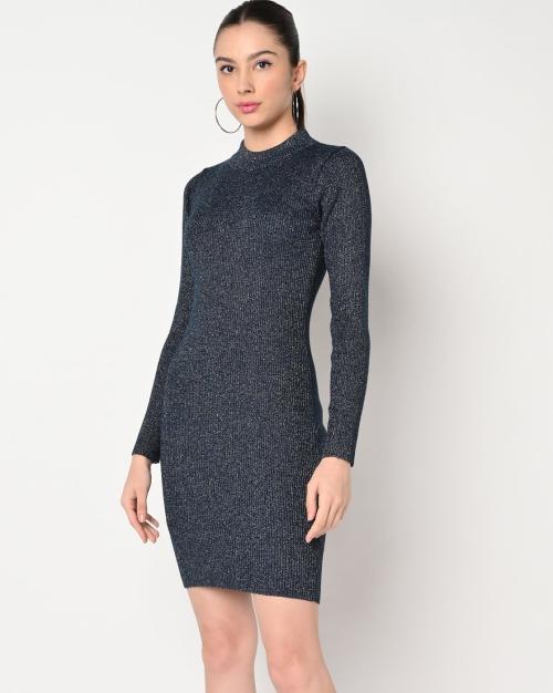 Ribbed Fitted Sweater Dress with Cutout